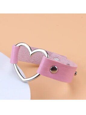 Wrist Cuff Bracelet Leather Heart Pink Punk Edgy Metal Goth Emo Rave Cosplay Fun